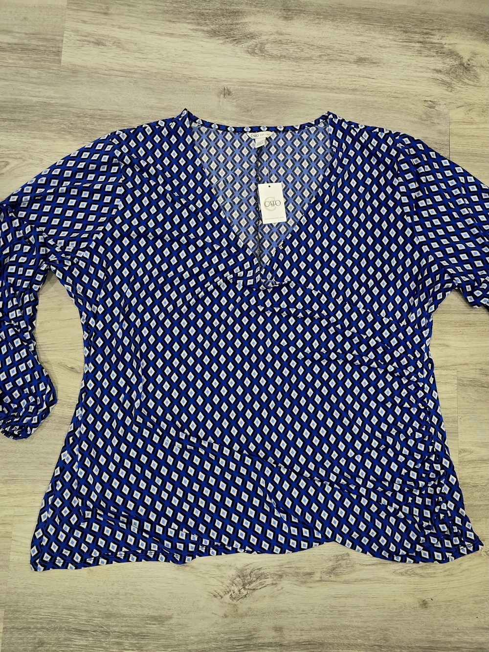Cato Blue Geometric V-Neck Women’s Top